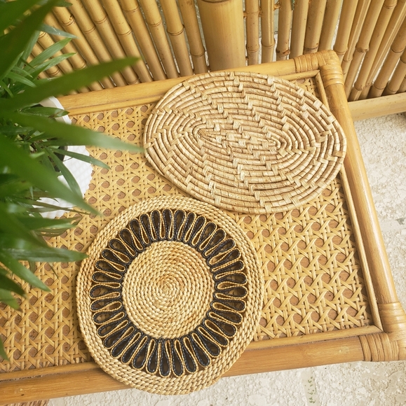 Other - Vintage Boho Wicker Bamboo Trivet Hot Pads